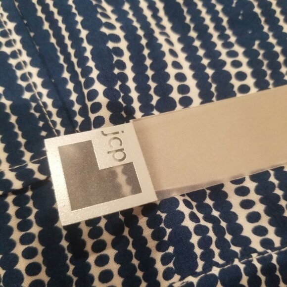 New JCP Women's XL Button Down Shirt Top Long Sleeves Blouse Dot Stripe EST Blue - Picture 4 of 8